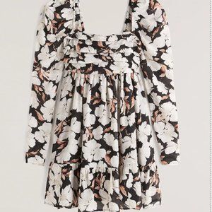Abercrombie & Fitch Long-Sleeve Ruched Mini Dress - Black Floral - Size: Medium
